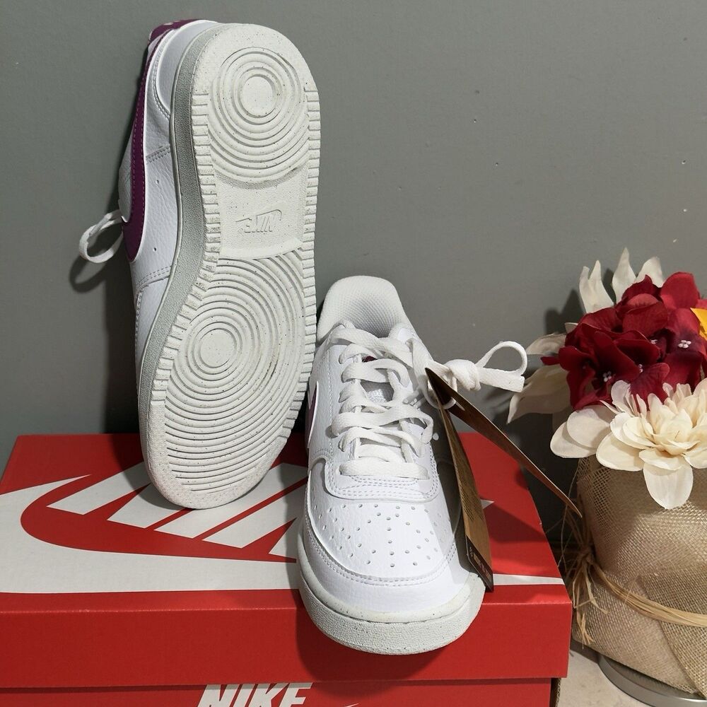 NEW Women Nike Court Vision Low Next Nature Shoes US 9.5 White W/Magenta Swoosh - Picture 11 of 16